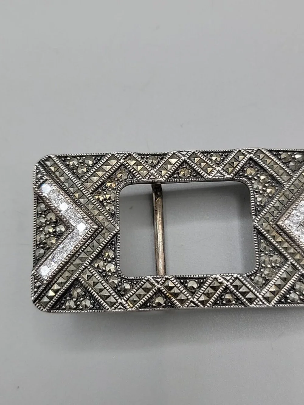 JJ Sterling Silver Judith Jack Belt Buckle 925 Rhinestone Marcasite Jeweled
